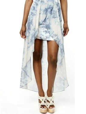 Kimchi Blue Satin Slip Skirt in Pale Blue and Cream